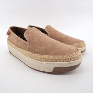 Coach Signature Jacquard Espadrille Slip On Tan Mens 9.5 Shoes